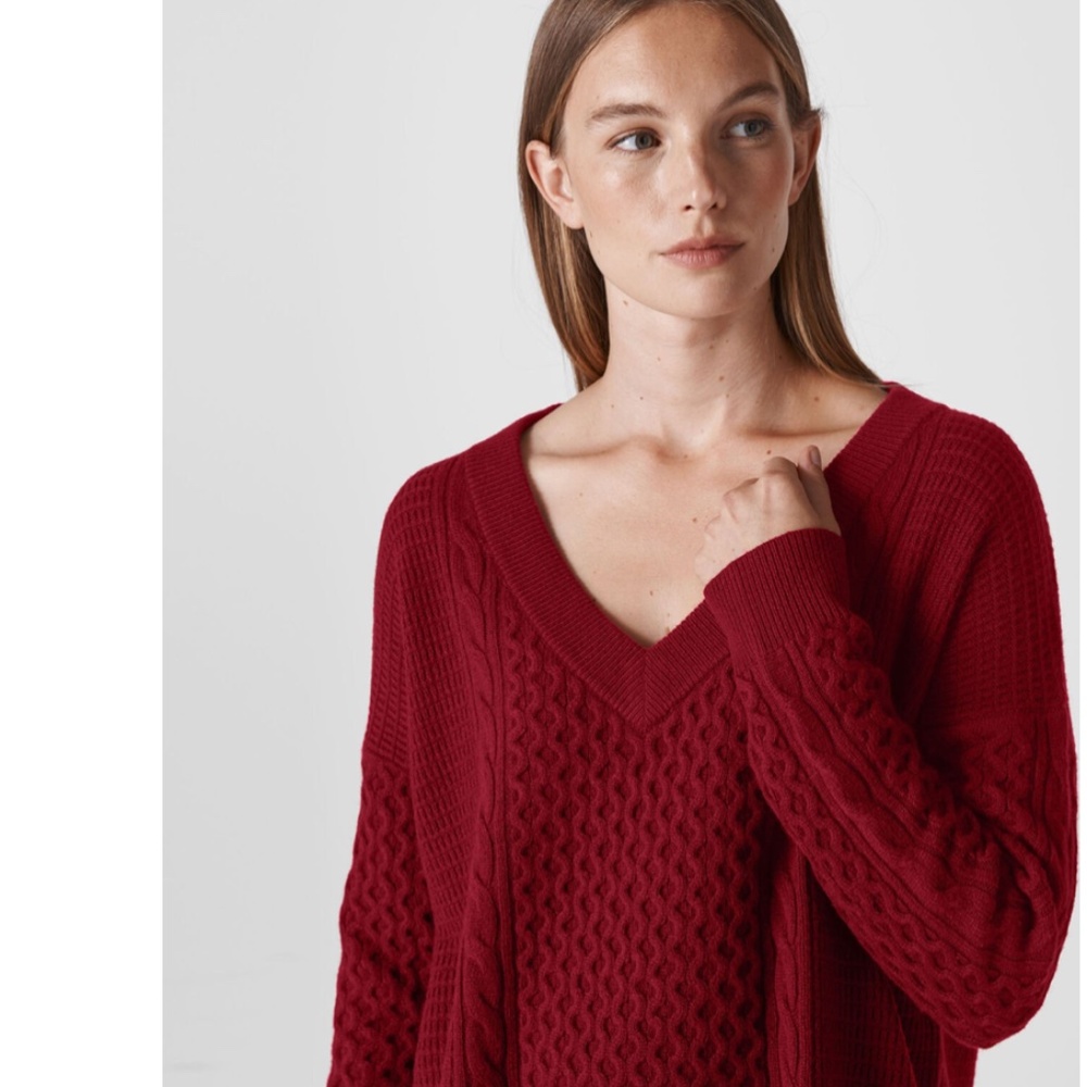 Cable V-Neck Knit Sweater - Whistles - Red